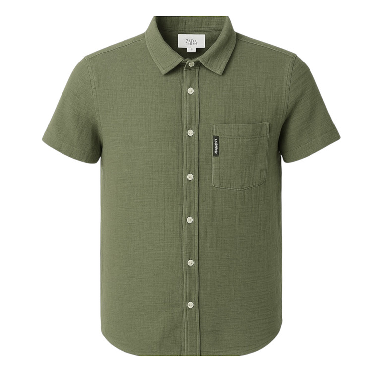 پیراهن مردانه کنفی تابستانی آستین کوتاه با پارچه خنک، سایزبندی کامل S M L XL مناسب استایل کژوال سبزسدری