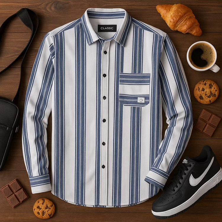 پیراهن مردانه بیسکویتی رنگ گرم آستین بلند تک جیب، مناسب استایل رسمی و اسپرت، سایز M تا XXXL