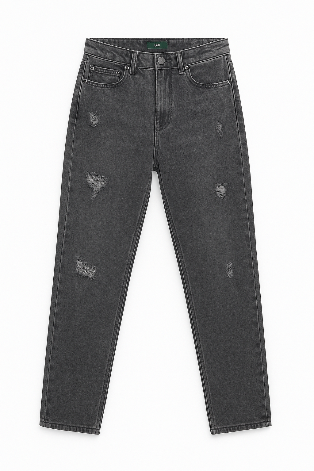 شلوار جین مام فیت ذغالی مردانه زاپ‌دار اسپرت با پارچه باکیفیت و دوخت تمیز – فروشگاه کمال مارکت