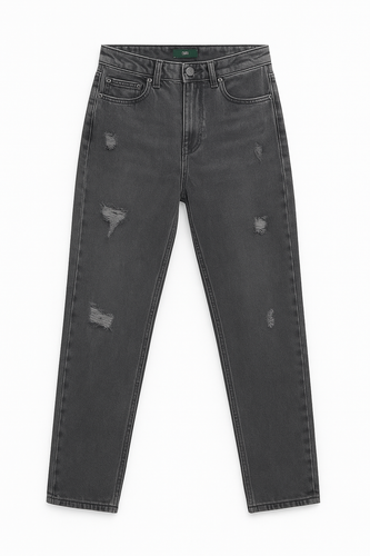 شلوار جین مام فیت ذغالی مردانه زاپدار اسپرت با پارچه باکیفیت و دوخت تمیز – فروشگاه کمال مارکت