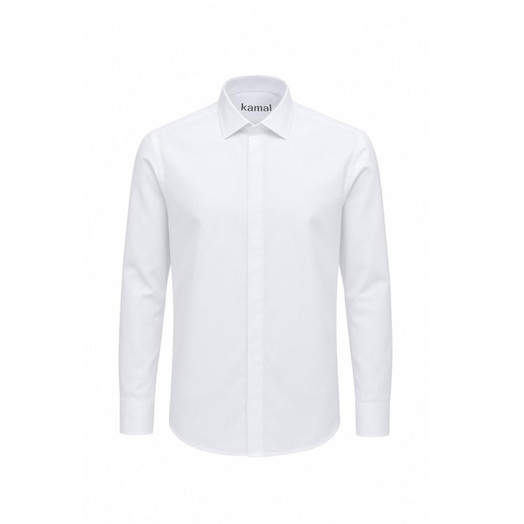 پیراهن مردانه سفید ساده دکمه مخفی، جنس دوشین، سایز M تا 3XL – مناسب استایل رسمی و روزمره