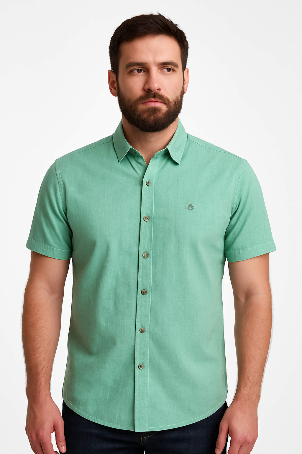 پیراهن پنبه‌ای مردانه طرح‌دار سبز پسته‌ای، مناسب استایل روزمره و رسمی با دوخت تمیز و باکیفیت