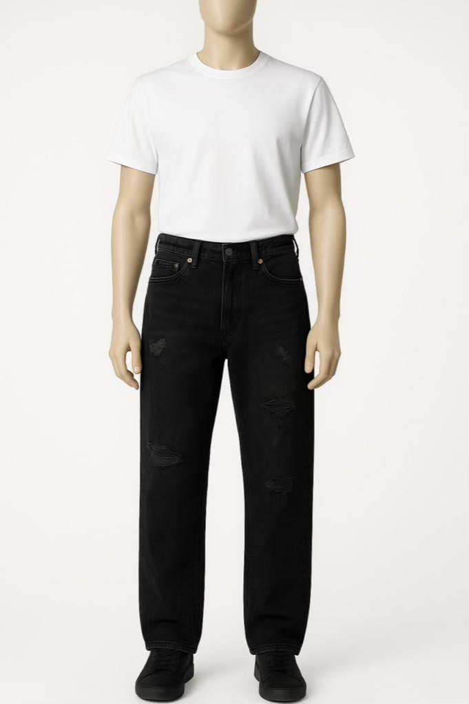 شلوار جین بگ مردانه مشکی تیره با تن‌خور آزاد و فاق متوسط، مناسب استایل اسپرت و روزمره