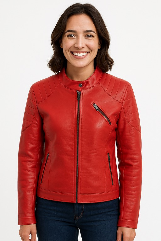 کت چرم زرشکی زنانه شیک، اسپرت و مجلسی مناسب استایل روزمره و مهمانی