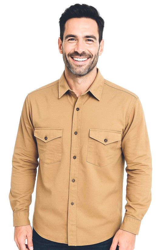 پیراهن کتان مردانه با دو جیب روی سینه، مناسب استایل روزمره و رسمی