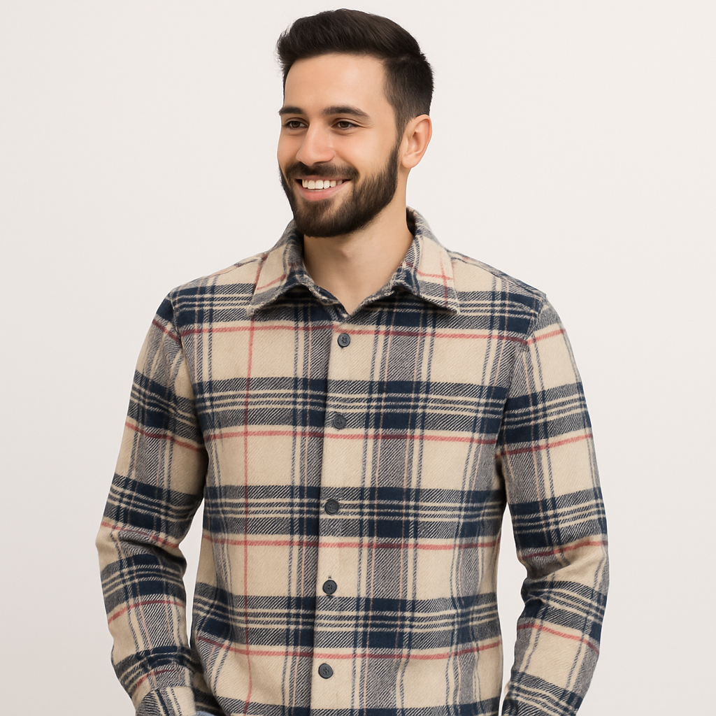 پیراهن کشمیر مردانه دو جیبه گرم با طرح چهارخانه کلاسیک مناسب زمستان