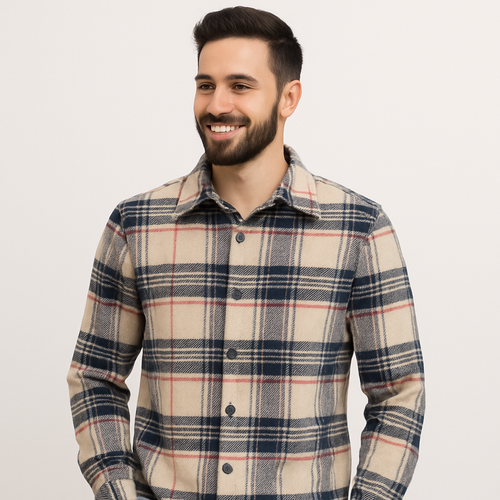 پیراهن کشمیر مردانه دو جیبه گرم با طرح چهارخانه کلاسیک مناسب زمستان