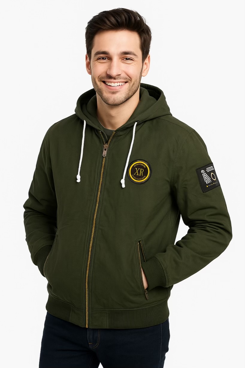 سوییشرت مردانه ضدآب با زیپ طلایی، کلاه جداشونده و طراحی اسپرت مناسب پاییز و زمستان