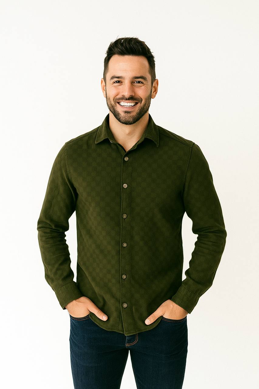 پیراهن بیسکوییتی مردانه آستین بلند شیک و خوش‌دوخت مناسب استایل رسمی و روزمره