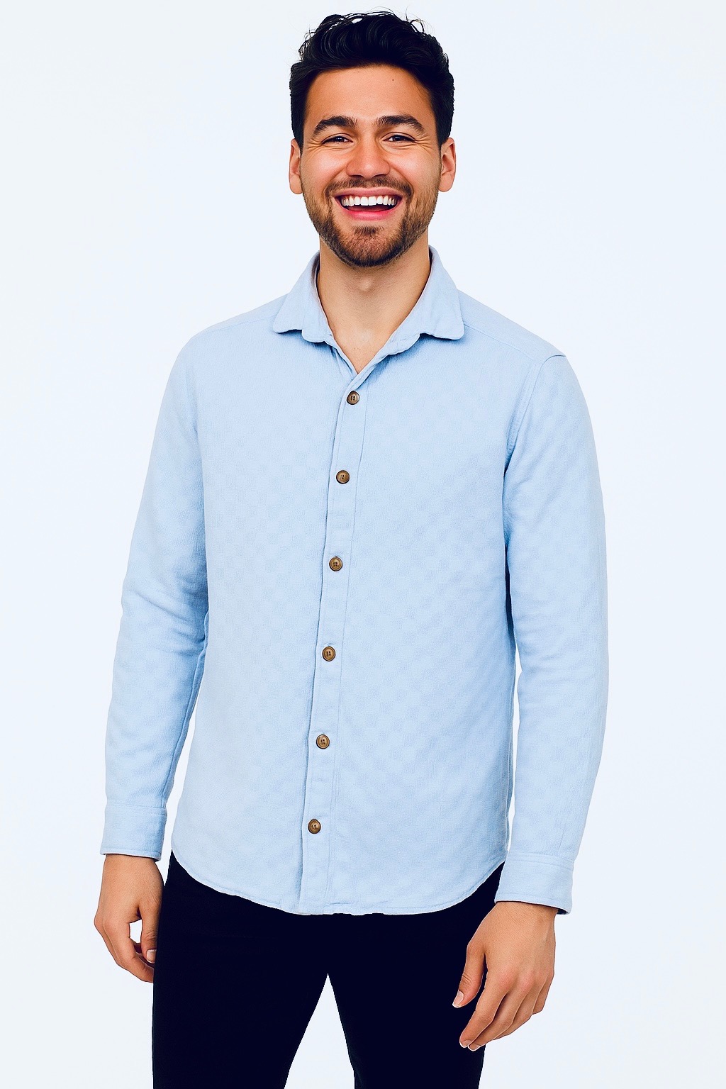 پیراهن بیسکوییتی مردانه آستین بلند شیک و خوش‌دوخت مناسب استایل رسمی و روزمره