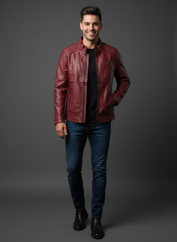 کت زرشکی مردانه عسلی با طراحی شیک و کلاسیک، دو جیب کاربردی و زیپ باکیفیت، مناسب استایل پاییزه و زمستانه،