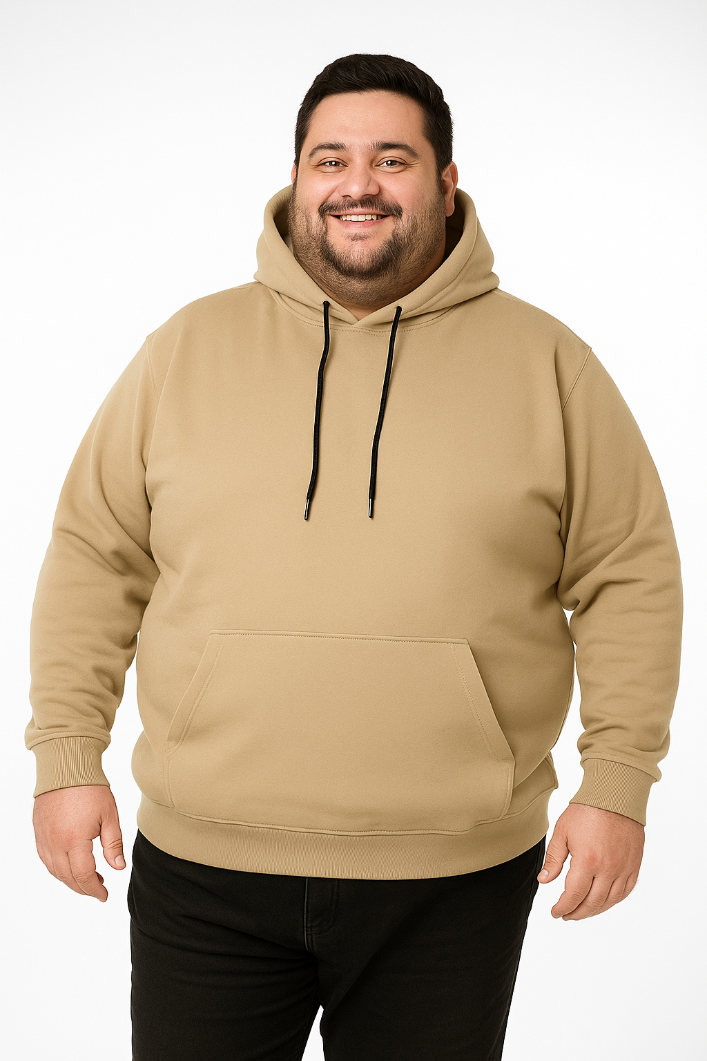 هودی مردانه سایز بزرگ دورس دو‌نخ مشکی با کلاه و جیب کانگورویی، مناسب استایل اسپرت و زمستانی