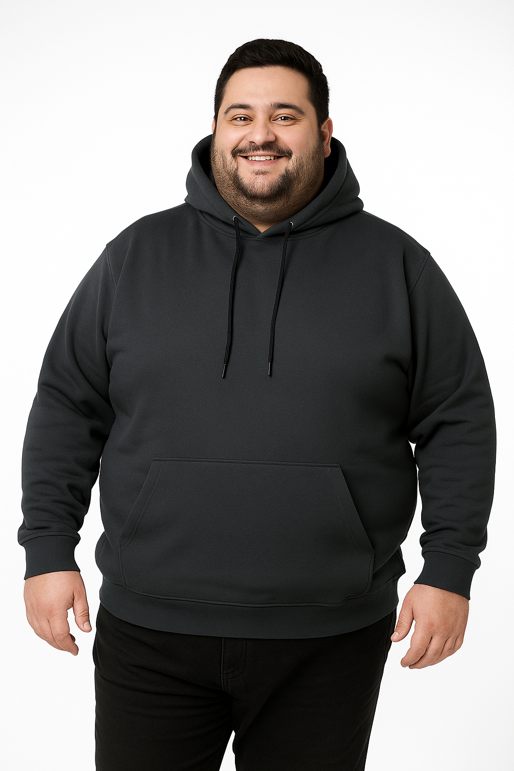 هودی مردانه سایز بزرگ دورس دو‌نخ مشکی با کلاه و جیب کانگورویی، مناسب استایل اسپرت و زمستانی