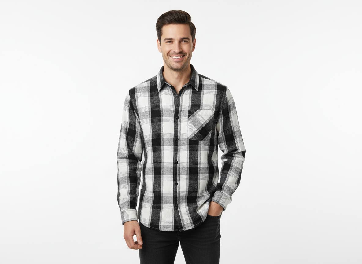 پیراهن کشمیر مردانه دو جیبه گرم با طرح چهارخانه کلاسیک مناسب زمستان