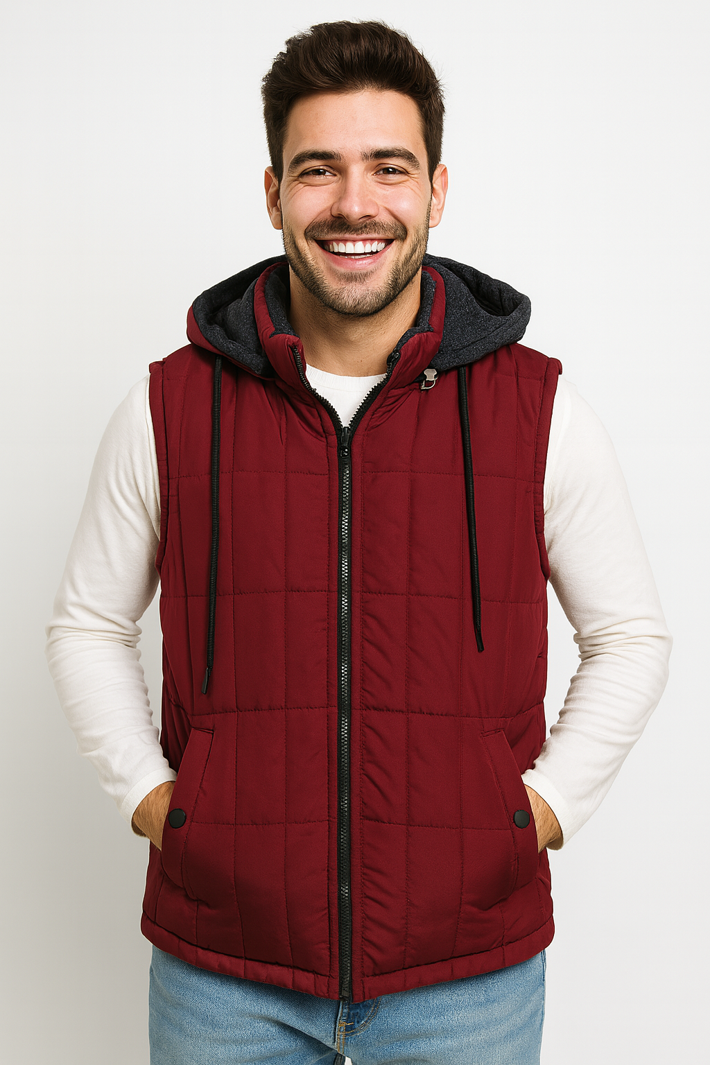 پافر مردانه سورمه‌ای کلاه‌دار با آستر خزدار، دو جیب دکمه‌دار و زیپ مشکی – مناسب پاییز و زمستان، سایز L تا XXL