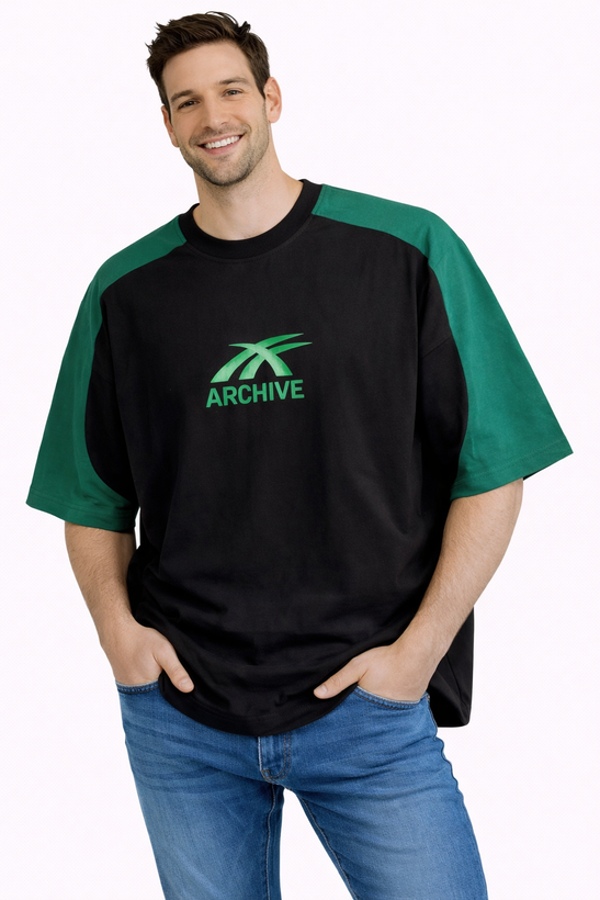 تیشرت مردانه ARCHIVE قواره باکسی از جنس پنبه درجه یک با تنخور آزاد در چهار رنگ سایز L XL XXL