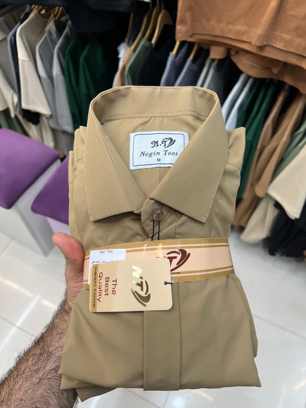 پیراهن مردانه سفید دکمه مخفی سایز M تا 3XL جنس دوشین
