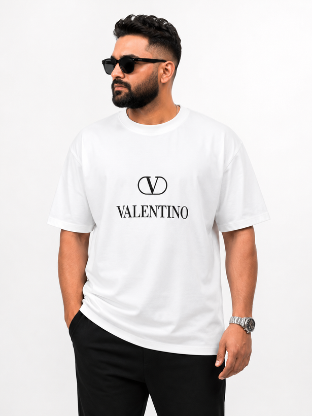 تیشرت سفید مردانه VALENTINO سایز بزرگ 3XL و 4XL 🔥 باکسی، شیک و ترند